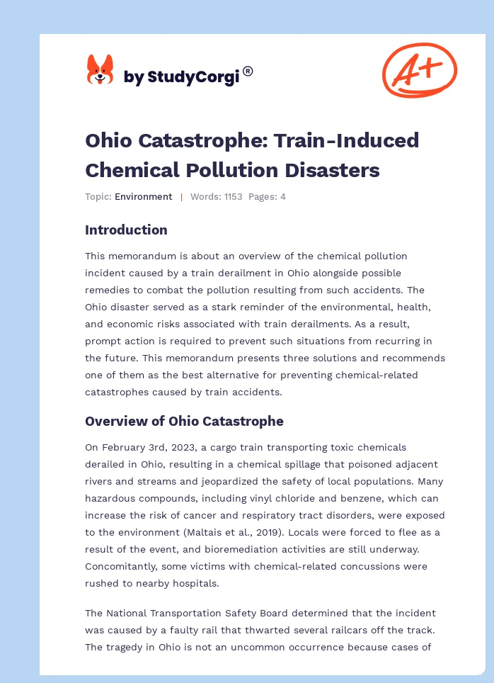 Ohio Catastrophe: Train-Induced Chemical Pollution Disasters. Page 1