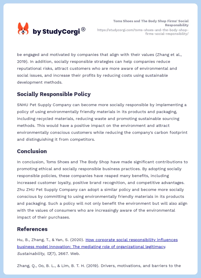 Toms Shoes and The Body Shop Firms' Social Responsibility. Page 2
