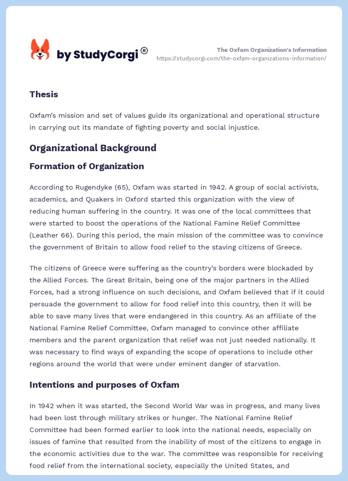 The Oxfam Organization's Information. Page 2
