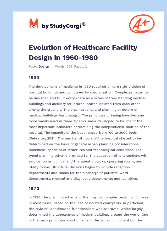 Evolution of Healthcare Facility Design in 1960-1980. Page 1