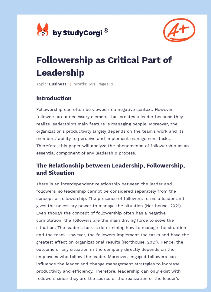 Followership as Critical Part of Leadership. Page 1