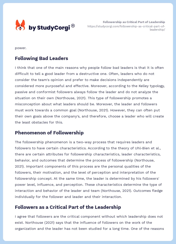 Followership as Critical Part of Leadership. Page 2
