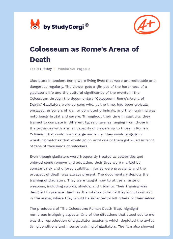 Colosseum as Rome's Arena of Death. Page 1