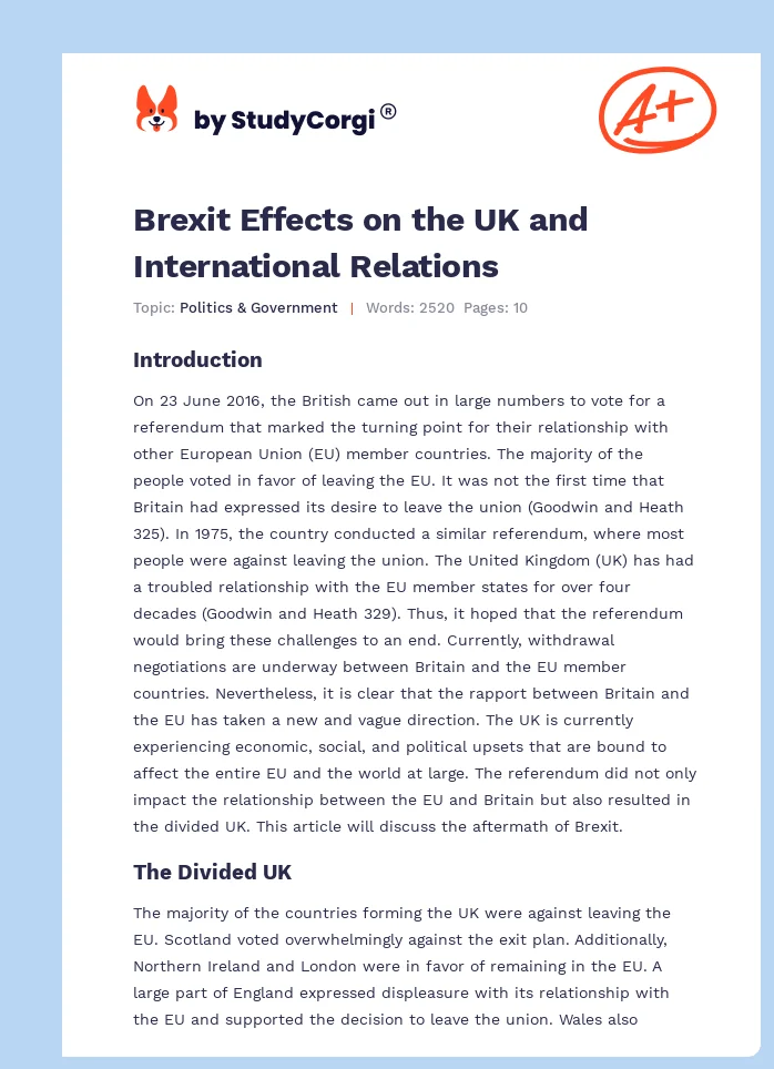 Brexit Effects on the UK and International Relations. Page 1