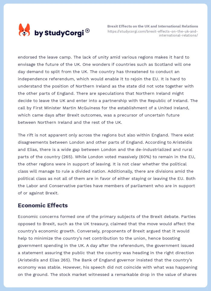 Brexit Effects on the UK and International Relations. Page 2