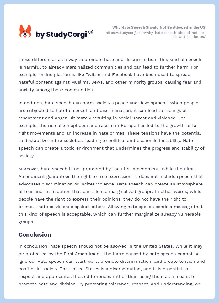 Why Hate Speech Should Not Be Allowed in the US. Page 2