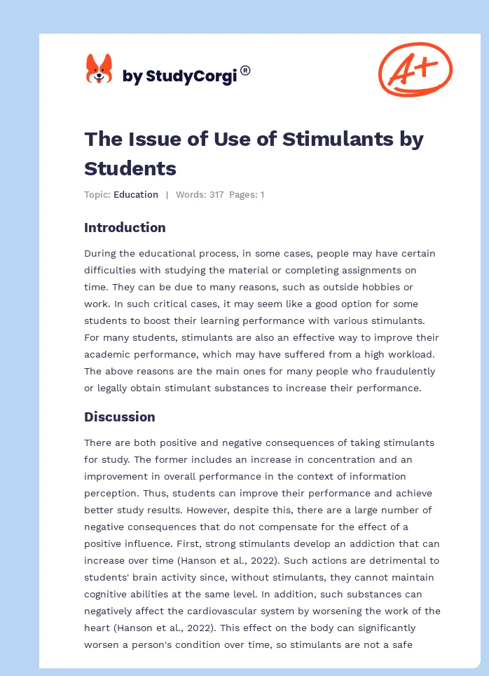 The Issue of Use of Stimulants by Students. Page 1
