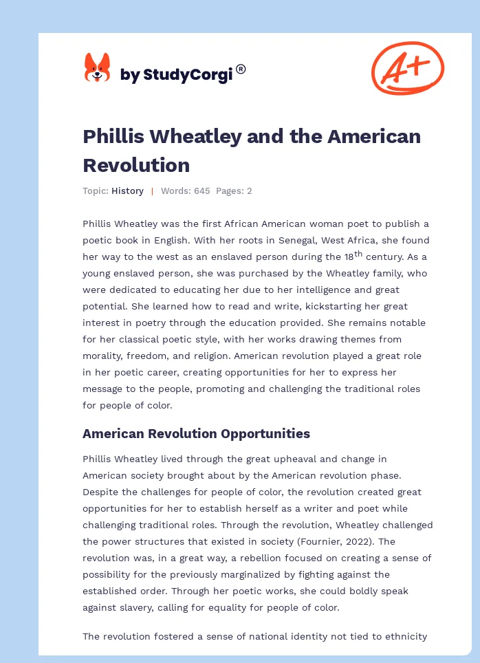 Phillis Wheatley and the American Revolution. Page 1
