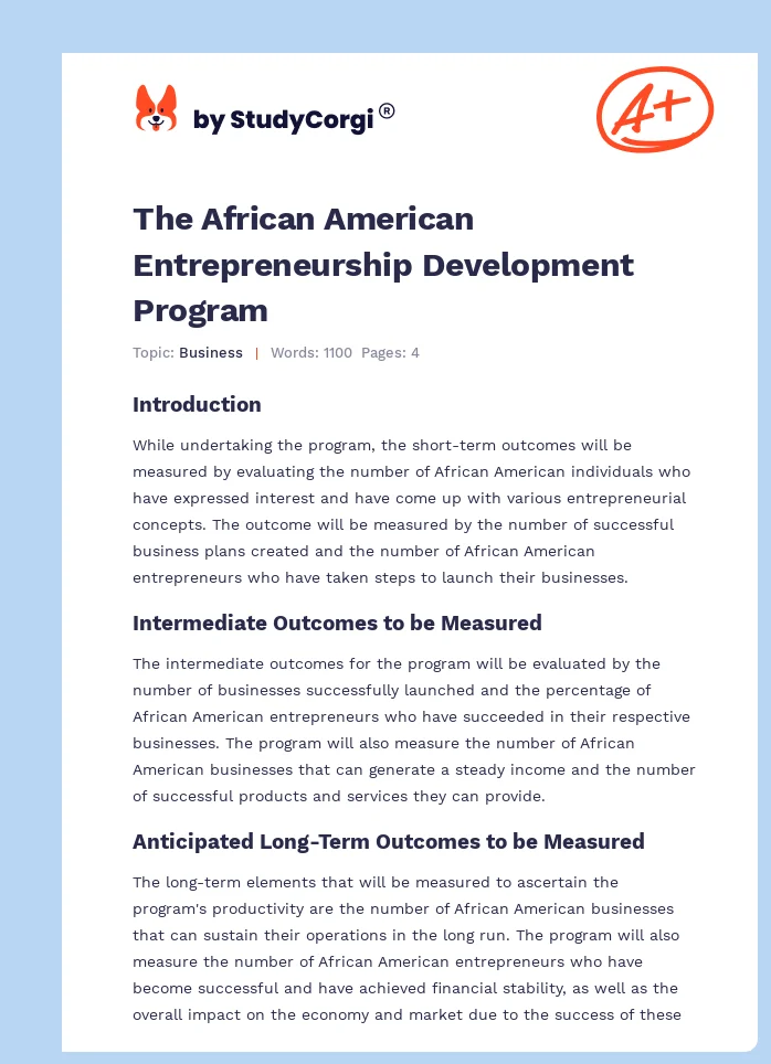 The African American Entrepreneurship Development Program. Page 1