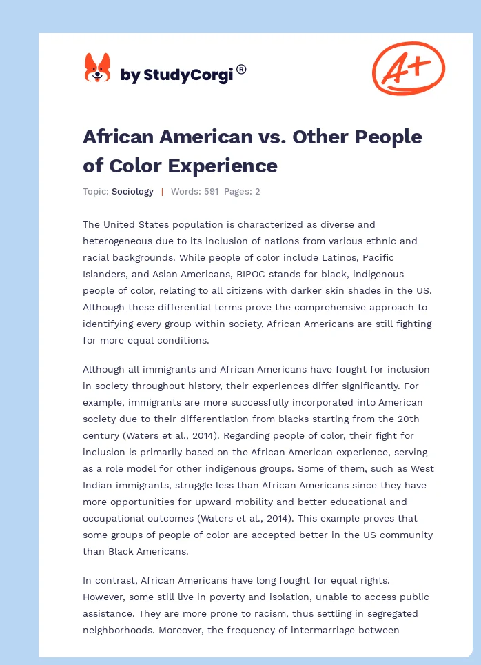 African American vs. Other People of Color Experience. Page 1