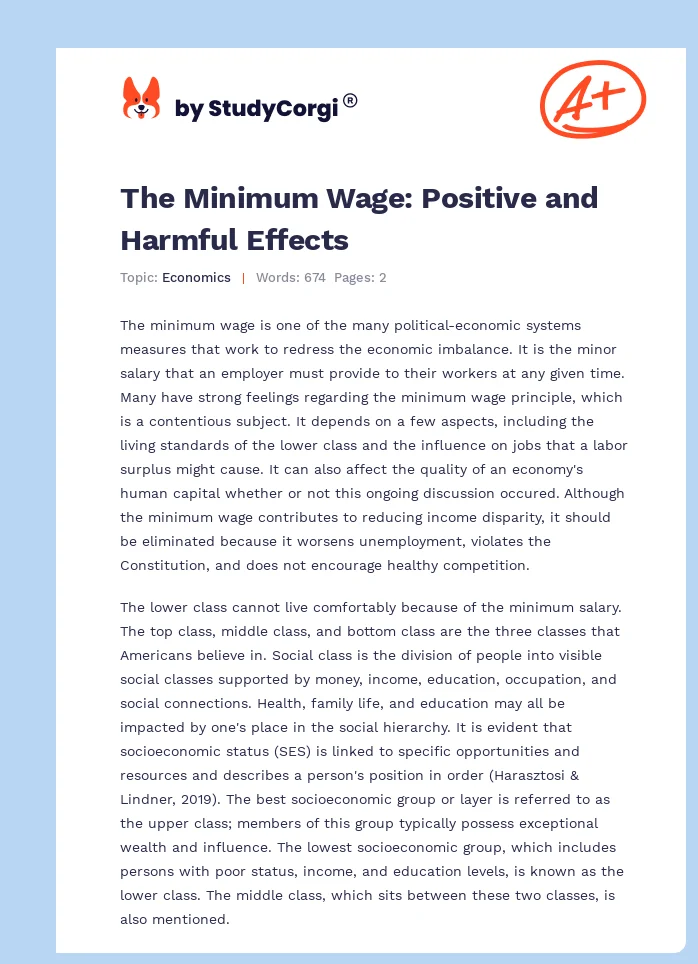 The Minimum Wage: Positive and Harmful Effects. Page 1