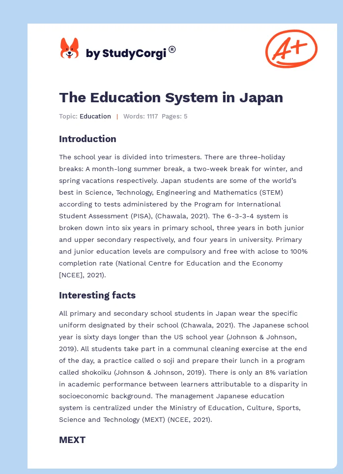 The Education System in Japan. Page 1