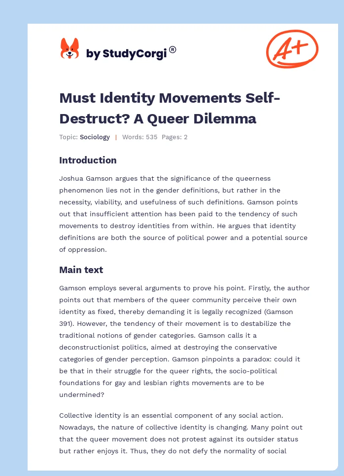 Must Identity Movements Self-Destruct? A Queer Dilemma. Page 1
