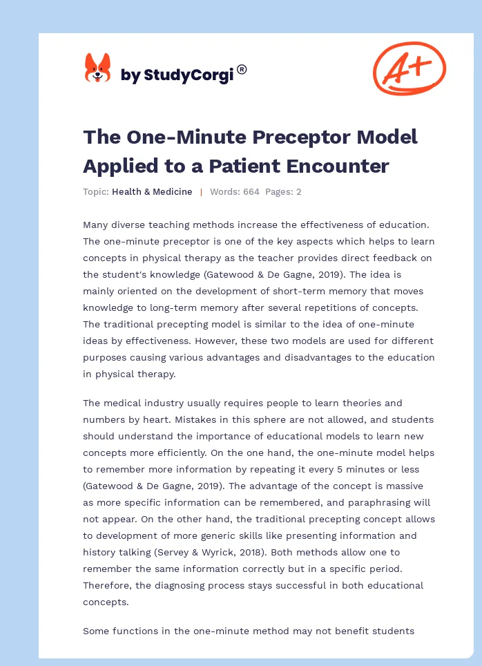 The One-Minute Preceptor Model Applied to a Patient Encounter. Page 1
