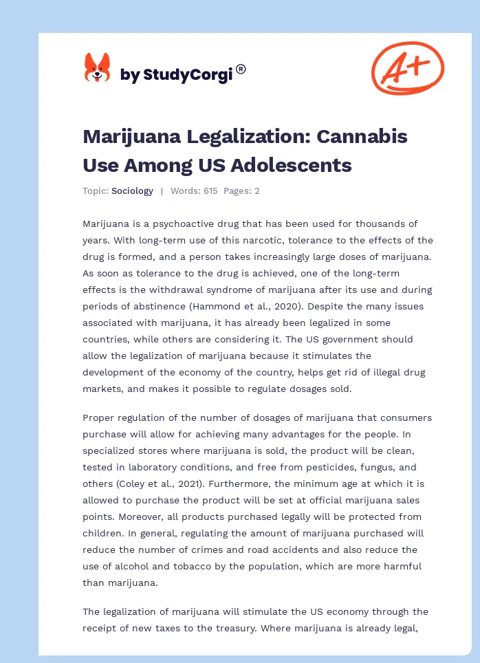 Marijuana Legalization: Cannabis Use Among US Adolescents. Page 1