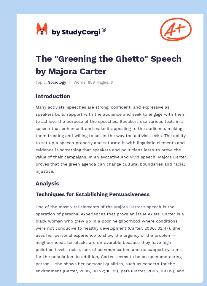The "Greening the Ghetto" Speech by Majora Carter. Page 1