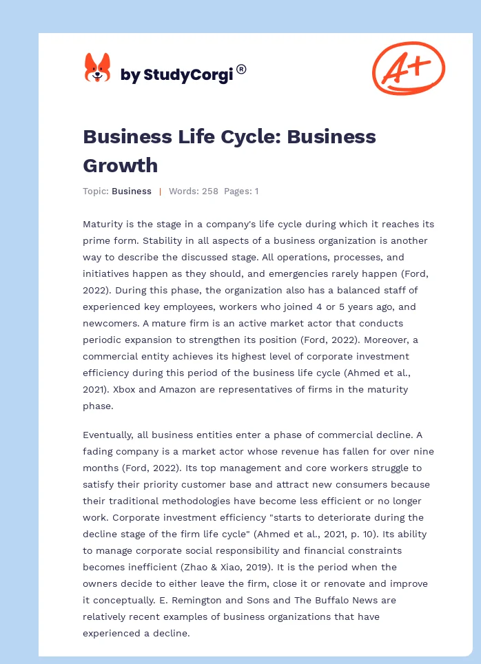 Business Life Cycle: Business Growth. Page 1
