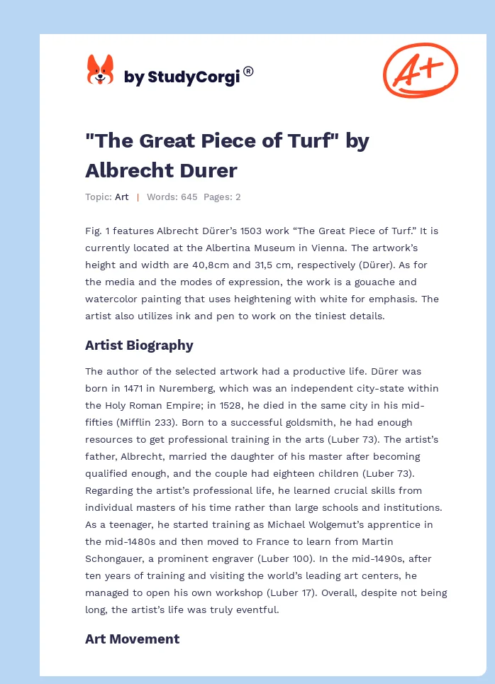 "The Great Piece of Turf" by Albrecht Durer. Page 1