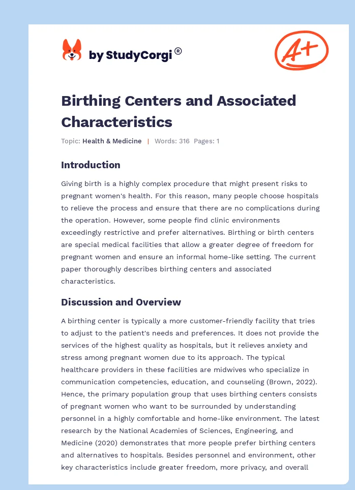 Birthing Centers and Associated Characteristics. Page 1