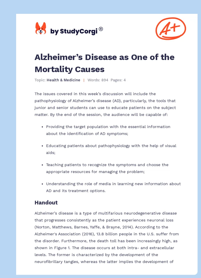 Alzheimer’s Disease as One of the Mortality Causes. Page 1
