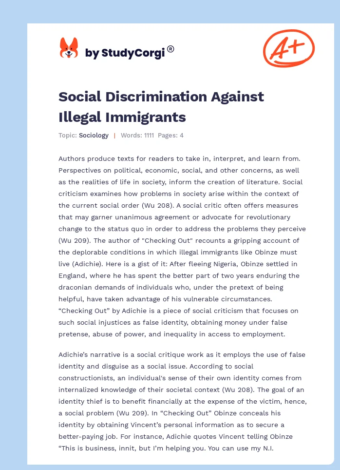Social Discrimination Against Illegal Immigrants. Page 1