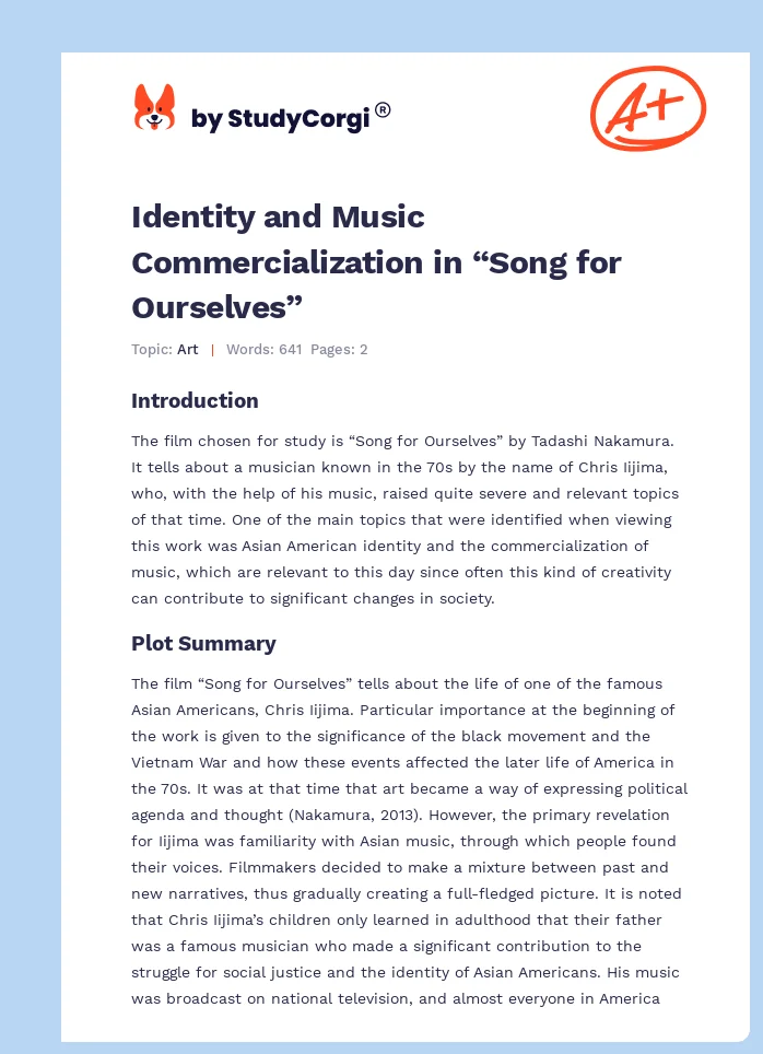 Identity and Music Commercialization in “Song for Ourselves”. Page 1