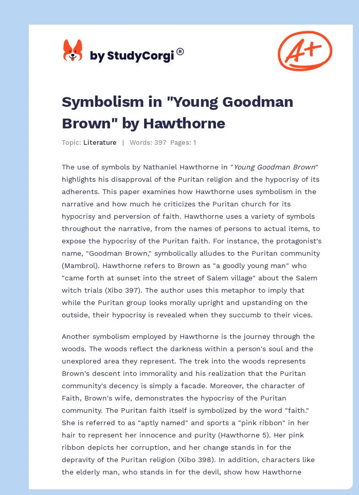 Symbolism in "Young Goodman Brown" by Hawthorne. Page 1