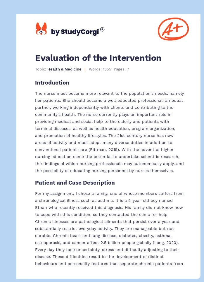 Evaluation of the Intervention. Page 1