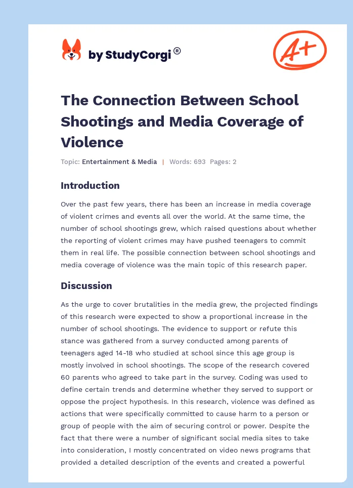 The Connection Between School Shootings and Media Coverage of Violence. Page 1