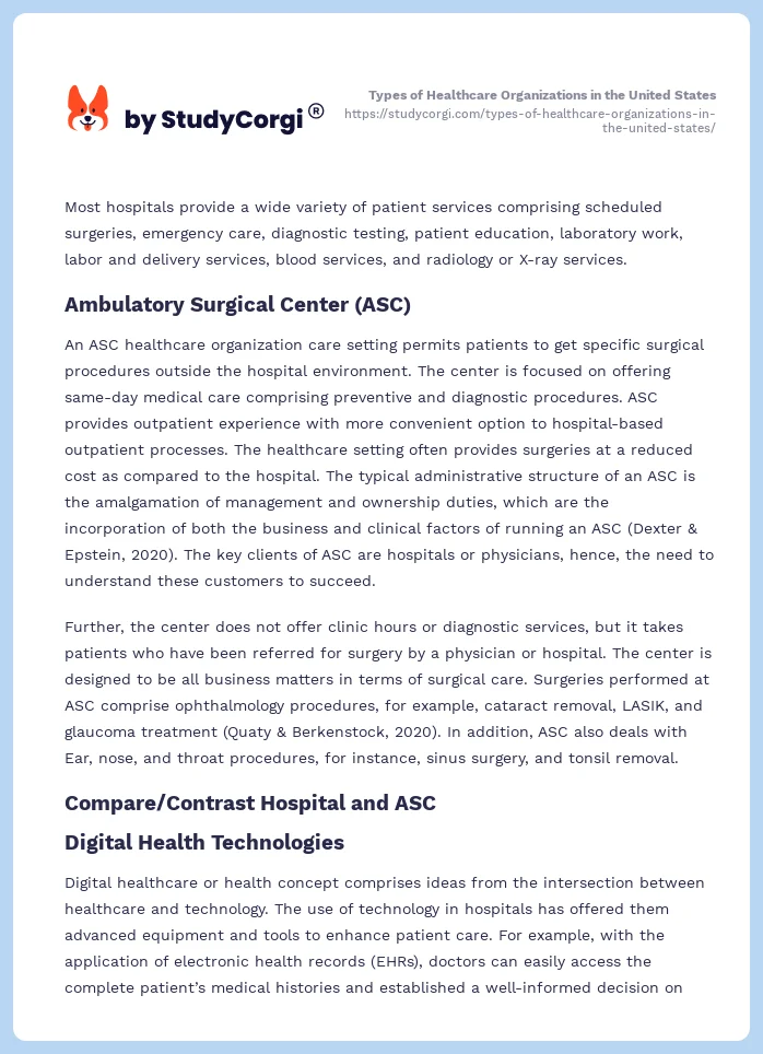 Types of Healthcare Organizations in the United States. Page 2