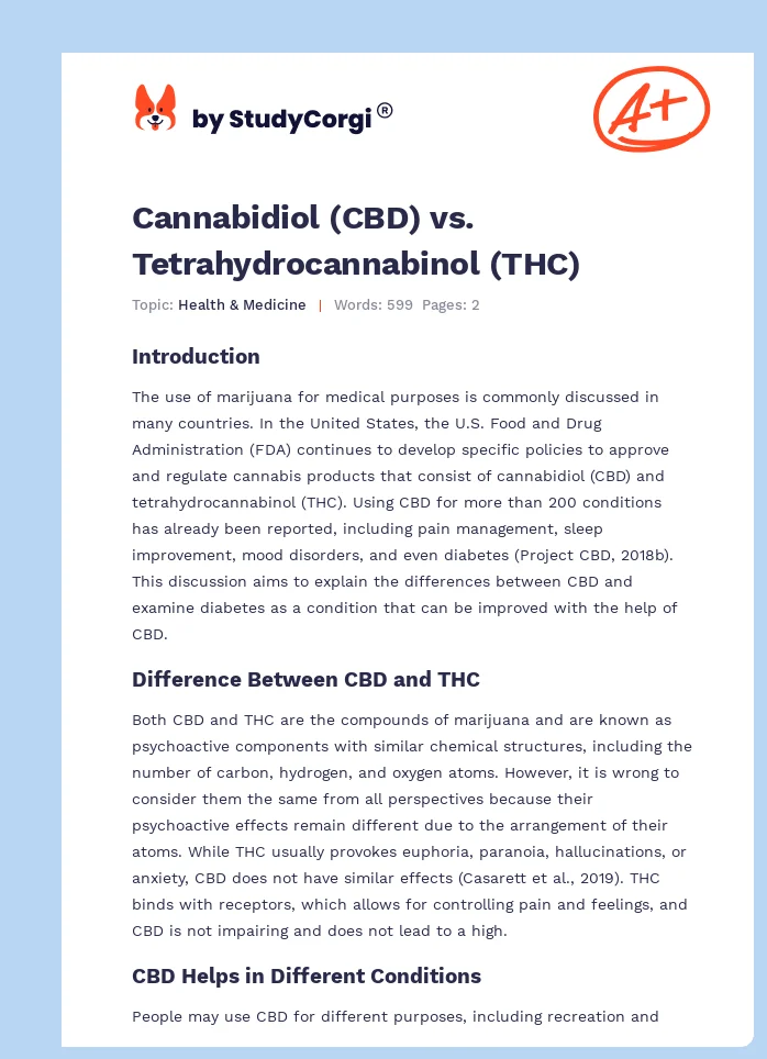 Cannabidiol (CBD) vs. Tetrahydrocannabinol (THC). Page 1