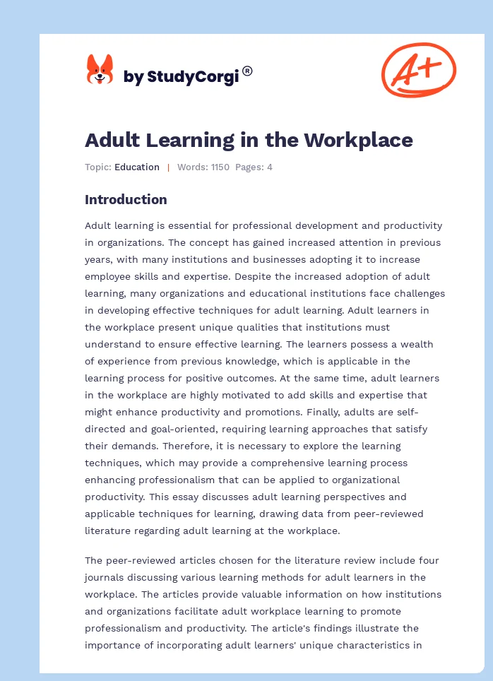 Adult Learning in the Workplace. Page 1