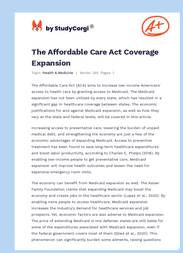 The Affordable Care Act Coverage Expansion. Page 1