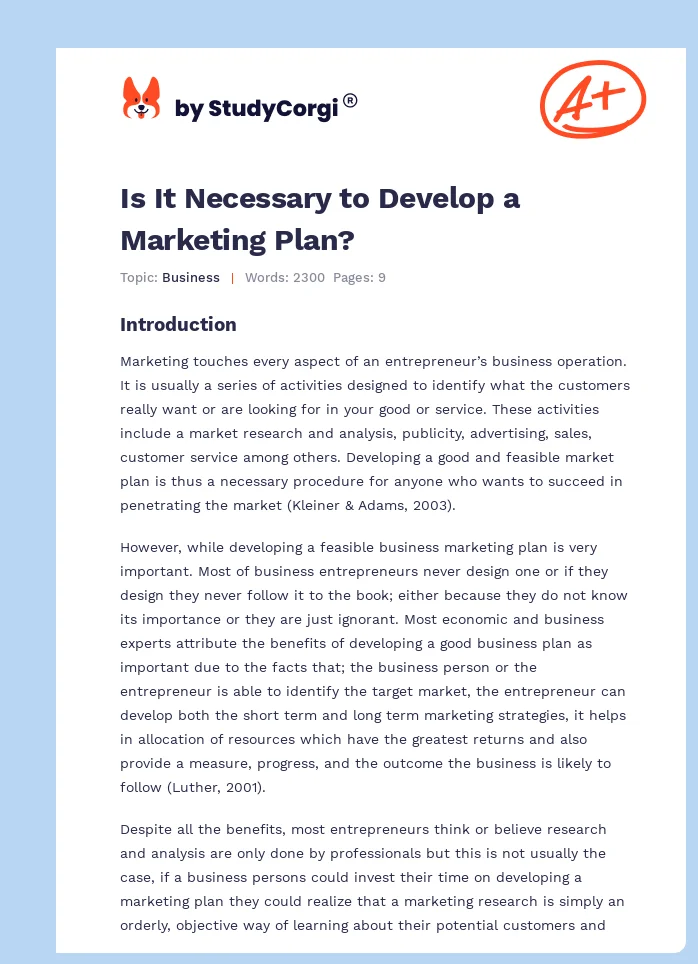 Is It Necessary to Develop a Marketing Plan?. Page 1
