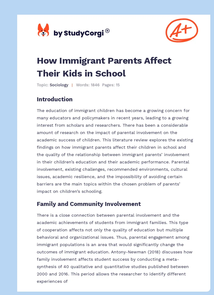 How Immigrant Parents Affect Their Kids in School. Page 1