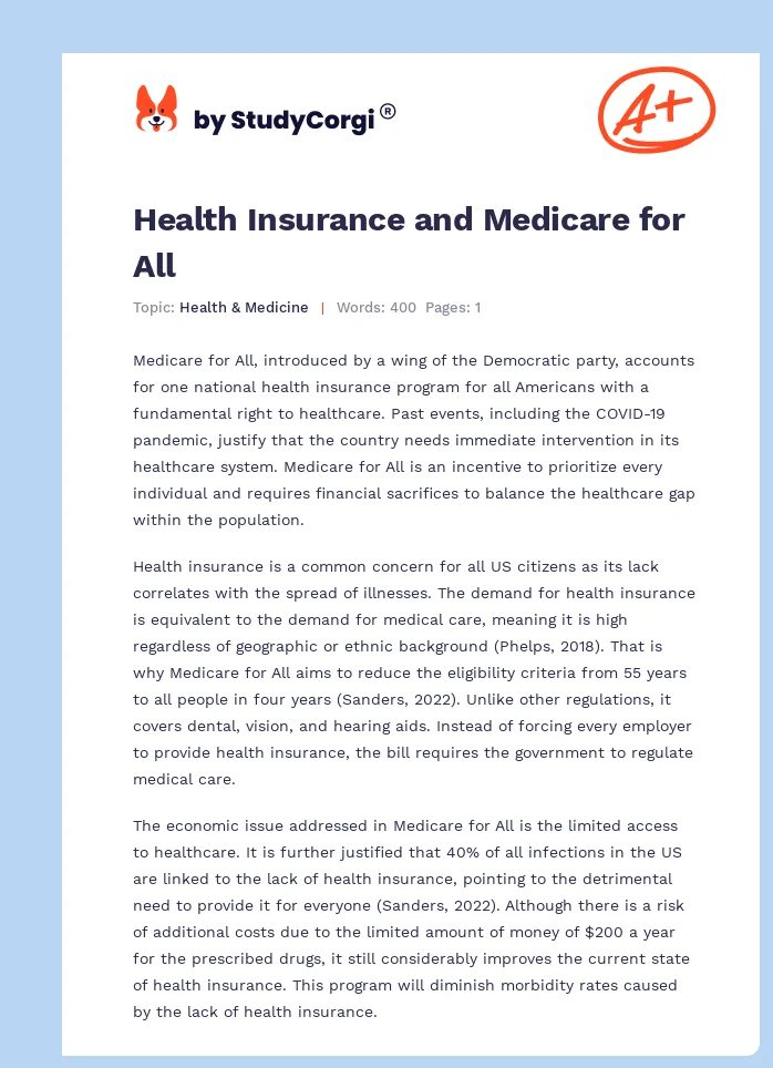 Health Insurance and Medicare for All. Page 1