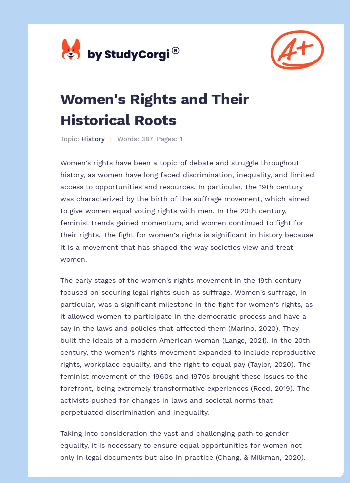 Women's Rights and Their Historical Roots. Page 1