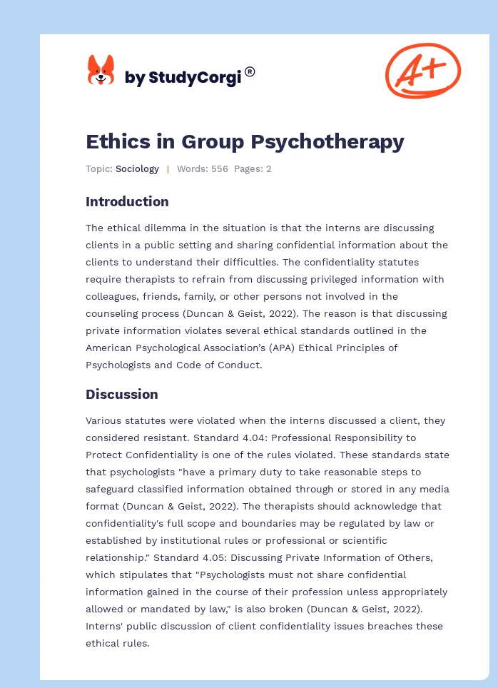 Ethics in Group Psychotherapy. Page 1
