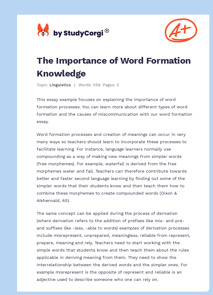 The Importance of Word Formation Knowledge. Page 1