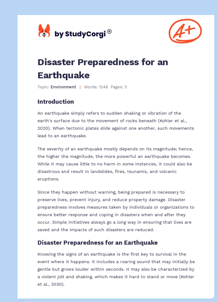 Disaster Preparedness for an Earthquake. Page 1