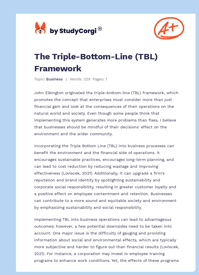 The Triple-Bottom-Line (TBL) Framework. Page 1