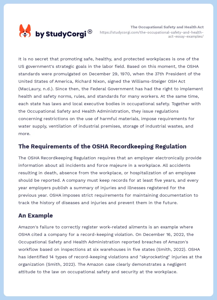 The Occupational Safety and Health Act. Page 2