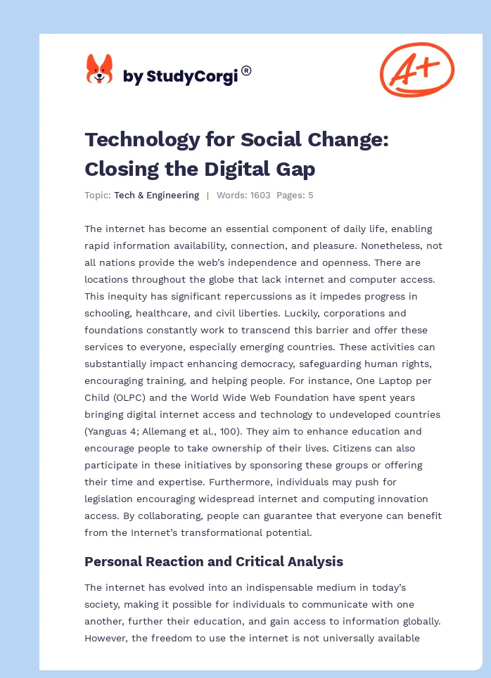 Technology for Social Change: Closing the Digital Gap. Page 1