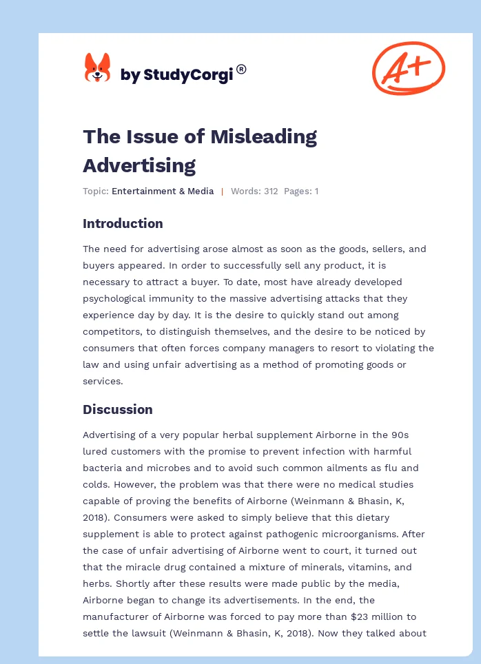 The Issue of Misleading Advertising. Page 1