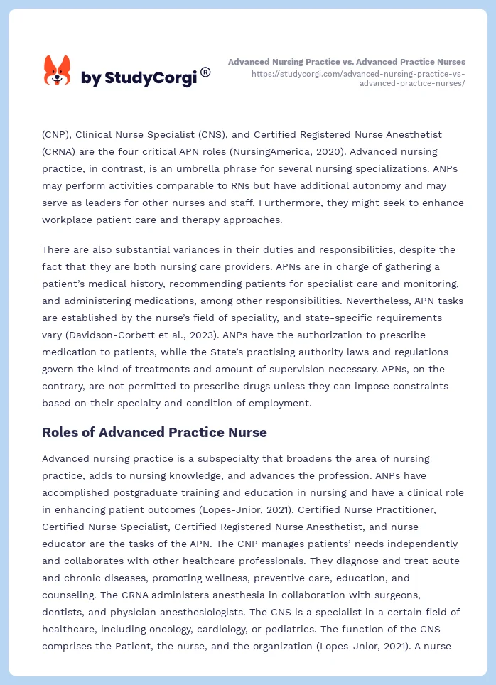 Advanced Nursing Practice vs. Advanced Practice Nurses. Page 2