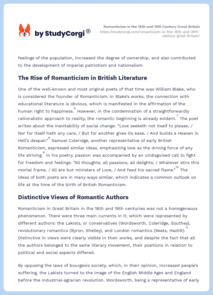 Romanticism in the 18th and 19th Century Great Britain. Page 2