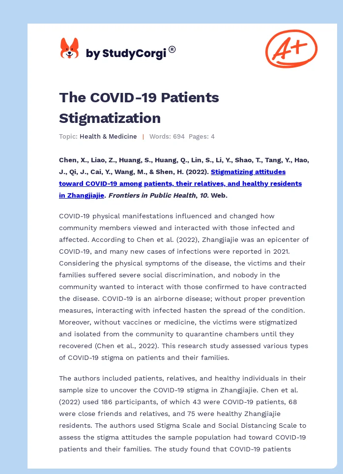 The COVID-19 Patients Stigmatization. Page 1