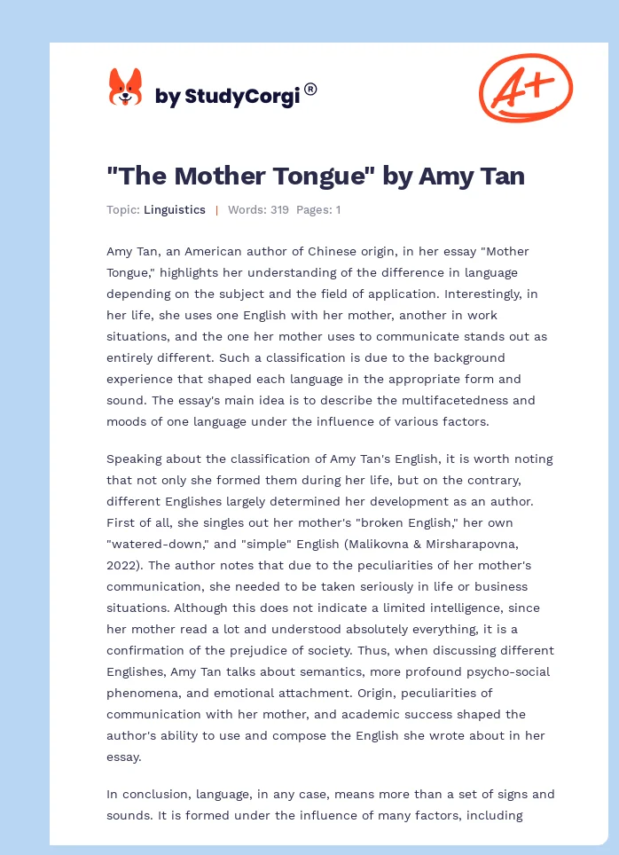 "The Mother Tongue" by Amy Tan. Page 1