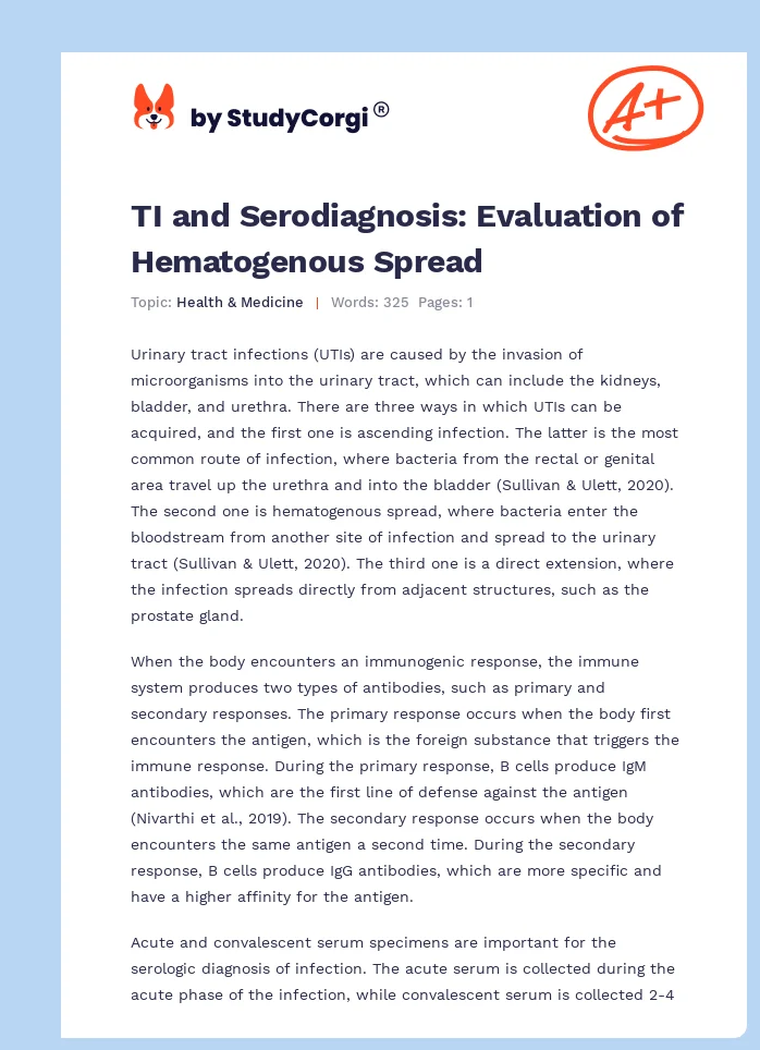 TI and Serodiagnosis: Evaluation of Hematogenous Spread. Page 1
