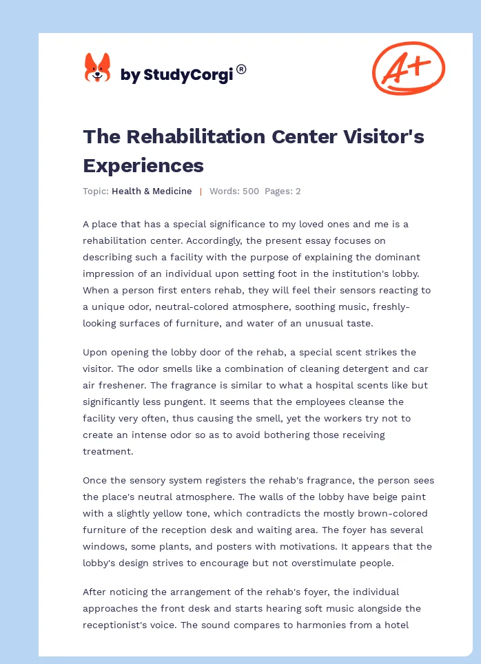 The Rehabilitation Center Visitor's Experiences. Page 1